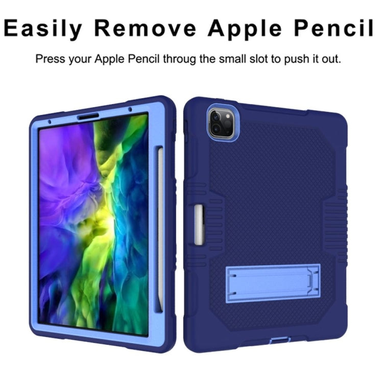 For iPad Pro 12.9 inch (2018/2020) Contrast Color Robot Shockproof Silicone + PC Protective Tablet Case with Holder(Navy Blue) - iPad Pro 12.9 (2020) Cases by buy2fix | Online Shopping UK | buy2fix