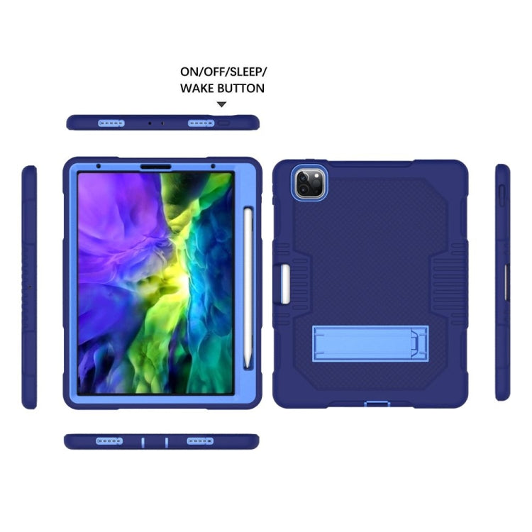 For iPad Pro 12.9 inch (2018/2020) Contrast Color Robot Shockproof Silicone + PC Protective Tablet Case with Holder(Navy Blue) - iPad Pro 12.9 (2020) Cases by buy2fix | Online Shopping UK | buy2fix