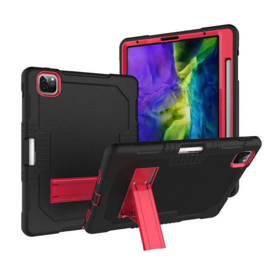 For iPad Pro 12.9 inch (2018/2020) Contrast Color Robot Shockproof Silicone + PC Protective Tablet Case with Holder(Black Red) - iPad Pro 12.9 (2020) Cases by buy2fix | Online Shopping UK | buy2fix