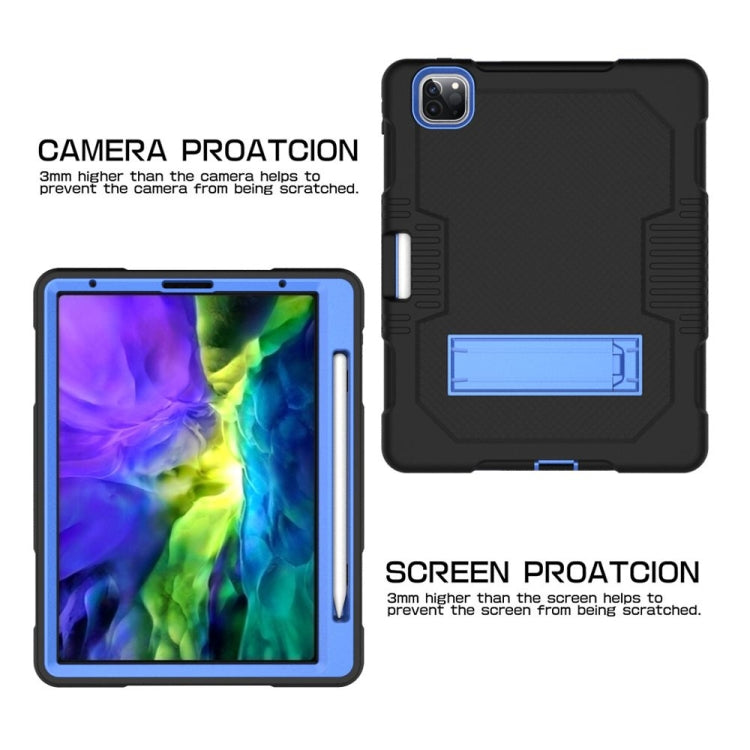 For iPad Pro 12.9 inch (2018/2020) Contrast Color Robot Shockproof Silicone + PC Protective Tablet Case with Holder(Black Blue) - iPad Pro 12.9 (2020) Cases by buy2fix | Online Shopping UK | buy2fix