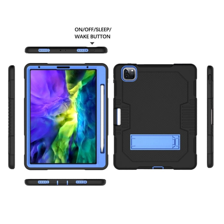 For iPad Pro 12.9 inch (2018/2020) Contrast Color Robot Shockproof Silicone + PC Protective Tablet Case with Holder(Black Blue) - iPad Pro 12.9 (2020) Cases by buy2fix | Online Shopping UK | buy2fix