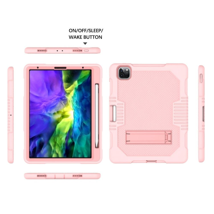 For iPad Pro 12.9 inch (2018/2020) Contrast Color Robot Shockproof Silicone + PC Protective Tablet Case with Holder(Rose Gold) - iPad Pro 12.9 (2020) Cases by buy2fix | Online Shopping UK | buy2fix