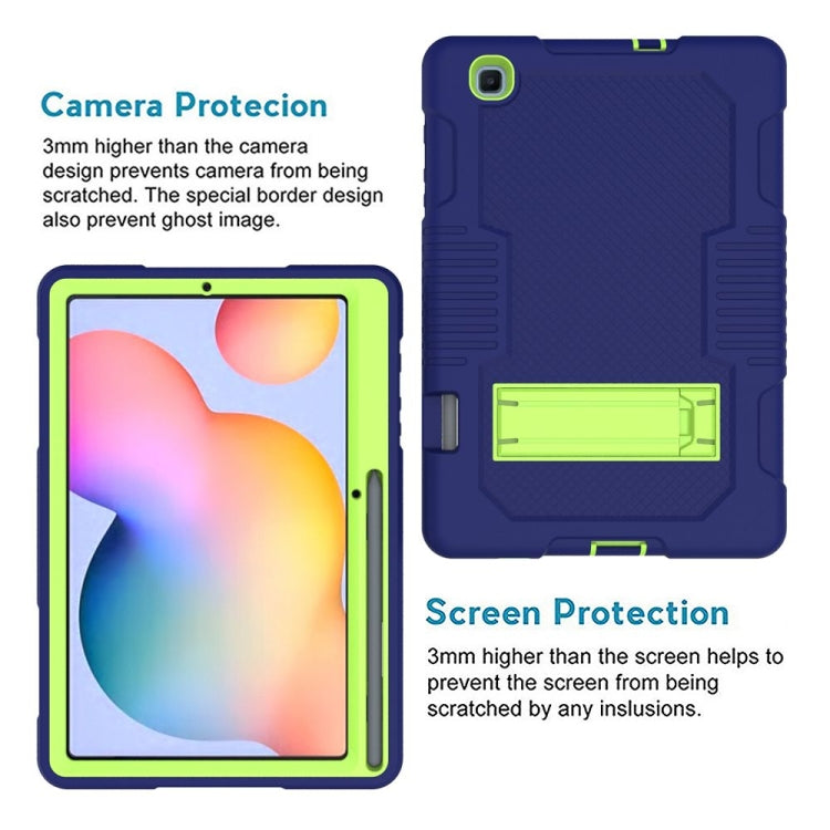 Contrast Color Robot Shockproof Silicone + PC Protective Case with Holder For Samsung Galaxy Tab S6 Lite P610(Navy Blue Yellow Green) - Tab S6 Lite P610 / P615 by buy2fix | Online Shopping UK | buy2fix