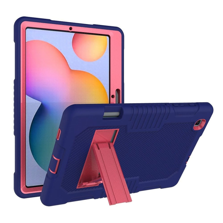 Contrast Color Robot Shockproof Silicone + PC Protective Case with Holder For Samsung Galaxy Tab S6 Lite P610(Navy Blue Rose) - Tab S6 Lite P610 / P615 by buy2fix | Online Shopping UK | buy2fix