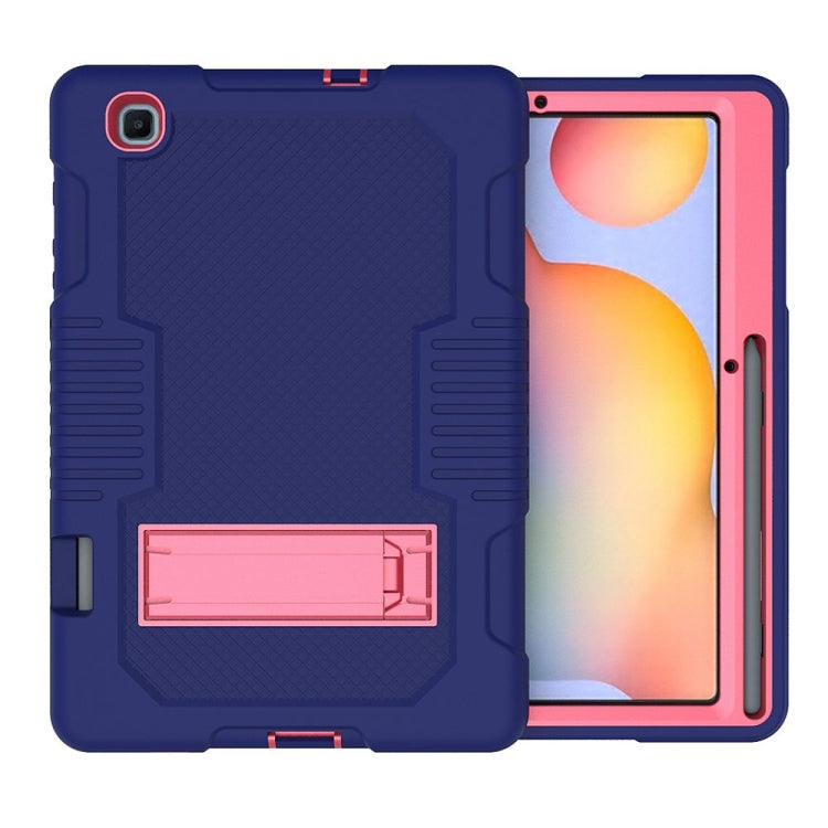 Contrast Color Robot Shockproof Silicone + PC Protective Case with Holder For Samsung Galaxy Tab S6 Lite P610(Navy Blue Rose) - Tab S6 Lite P610 / P615 by buy2fix | Online Shopping UK | buy2fix