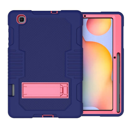 Contrast Color Robot Shockproof Silicone + PC Protective Case with Holder For Samsung Galaxy Tab S6 Lite P610(Navy Blue Rose) - Tab S6 Lite P610 / P615 by buy2fix | Online Shopping UK | buy2fix