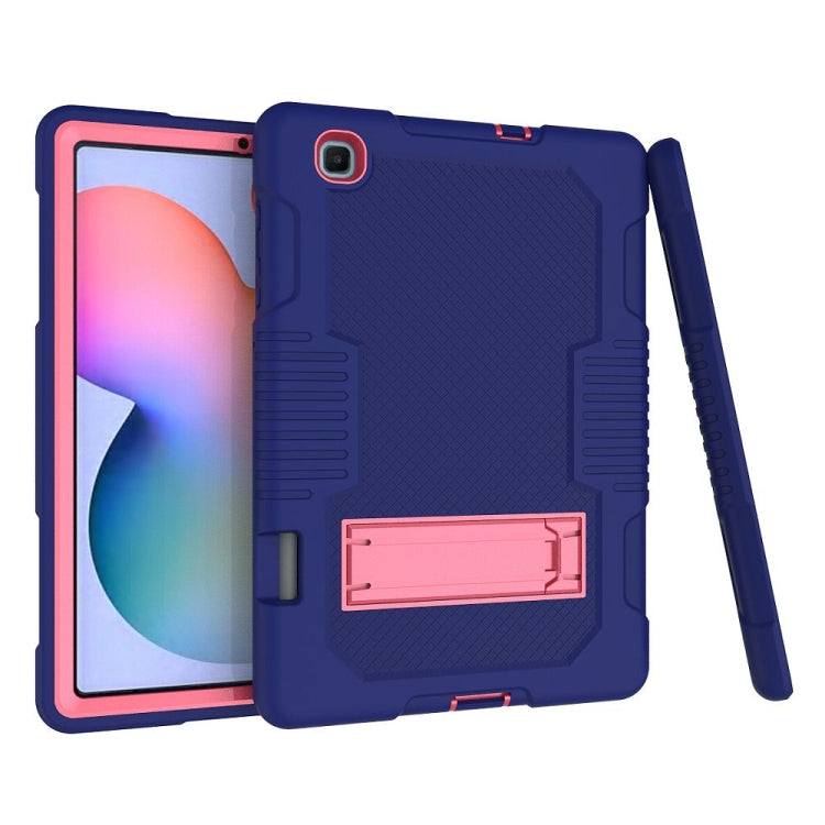 Contrast Color Robot Shockproof Silicone + PC Protective Case with Holder For Samsung Galaxy Tab S6 Lite P610(Navy Blue Rose) - Tab S6 Lite P610 / P615 by buy2fix | Online Shopping UK | buy2fix
