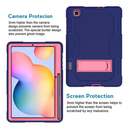 Contrast Color Robot Shockproof Silicone + PC Protective Case with Holder For Samsung Galaxy Tab S6 Lite P610(Navy Blue Rose) - Tab S6 Lite P610 / P615 by buy2fix | Online Shopping UK | buy2fix