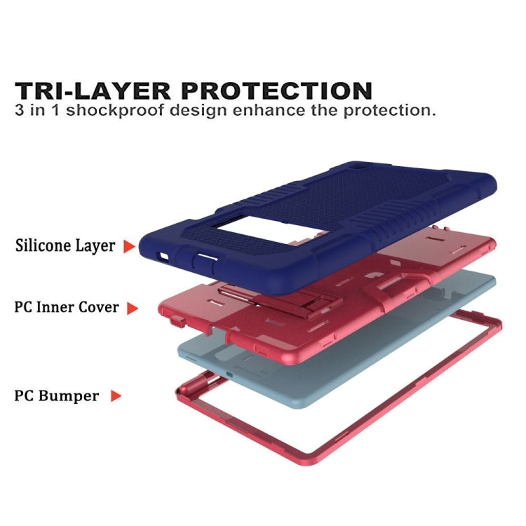 Contrast Color Robot Shockproof Silicone + PC Protective Case with Holder For Samsung Galaxy Tab S6 Lite P610(Navy Blue Rose) - Tab S6 Lite P610 / P615 by buy2fix | Online Shopping UK | buy2fix