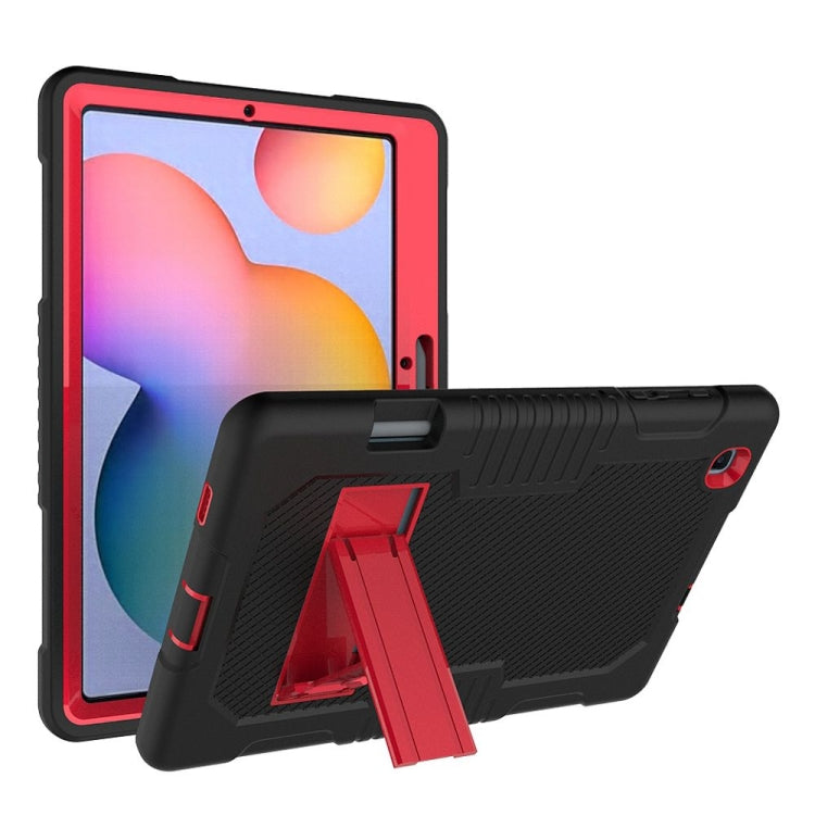 Contrast Color Robot Shockproof Silicone + PC Protective Case with Holder For Samsung Galaxy Tab S6 Lite P610(Black Red) - Tab S6 Lite P610 / P615 by buy2fix | Online Shopping UK | buy2fix