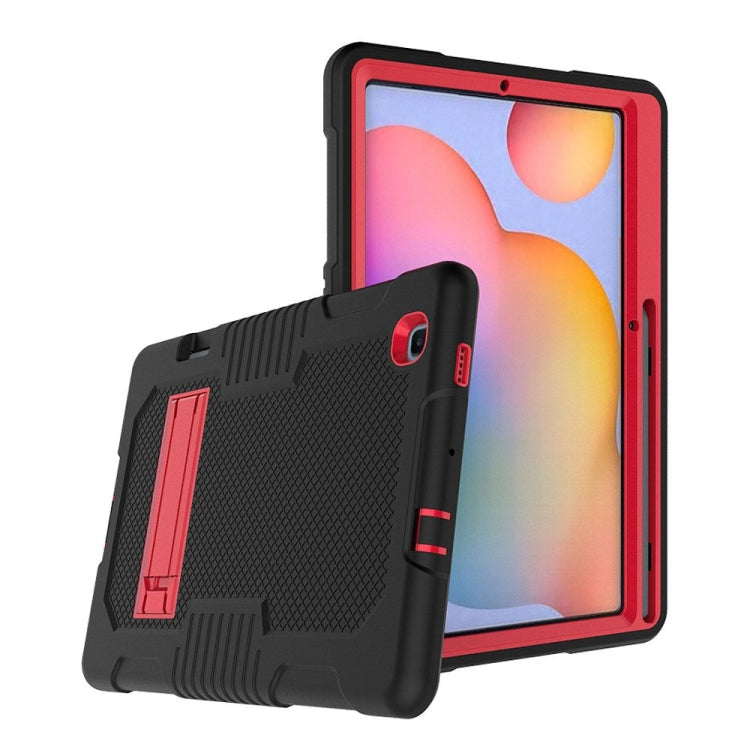 Contrast Color Robot Shockproof Silicone + PC Protective Case with Holder For Samsung Galaxy Tab S6 Lite P610(Black Red) - Tab S6 Lite P610 / P615 by buy2fix | Online Shopping UK | buy2fix