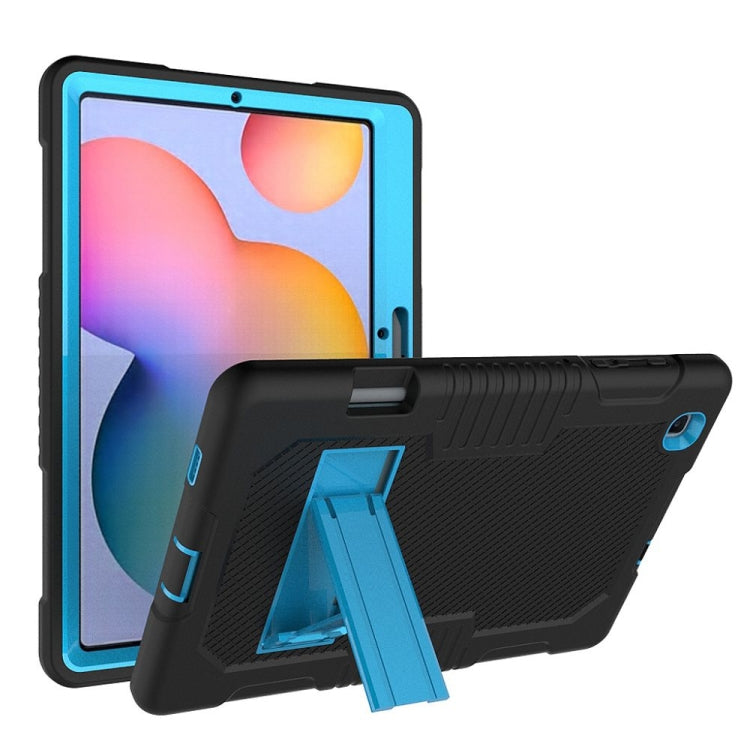 Contrast Color Robot Shockproof Silicone + PC Protective Case with Holder For Samsung Galaxy Tab S6 Lite P610(Black Blue) - Tab S6 Lite P610 / P615 by buy2fix | Online Shopping UK | buy2fix