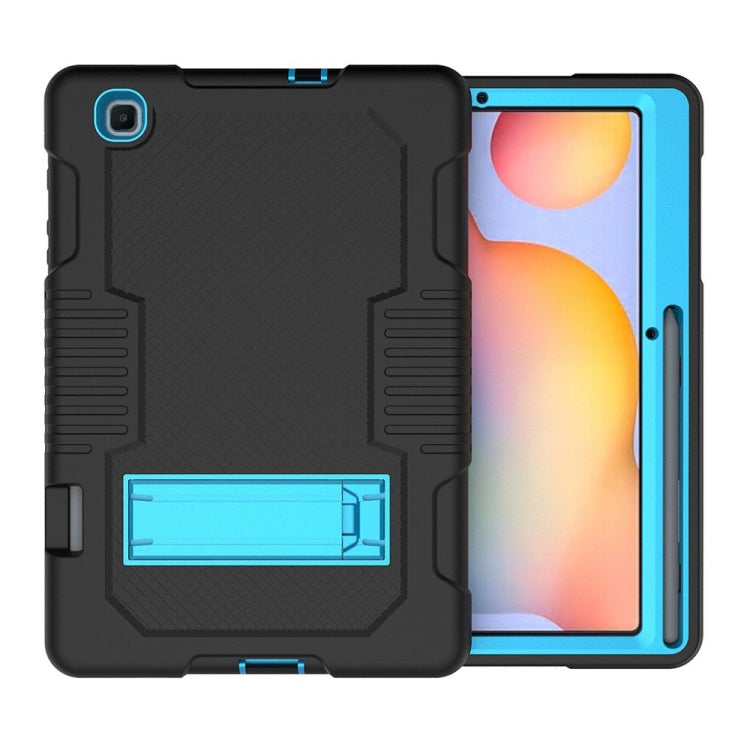 Contrast Color Robot Shockproof Silicone + PC Protective Case with Holder For Samsung Galaxy Tab S6 Lite P610(Black Blue) - Tab S6 Lite P610 / P615 by buy2fix | Online Shopping UK | buy2fix