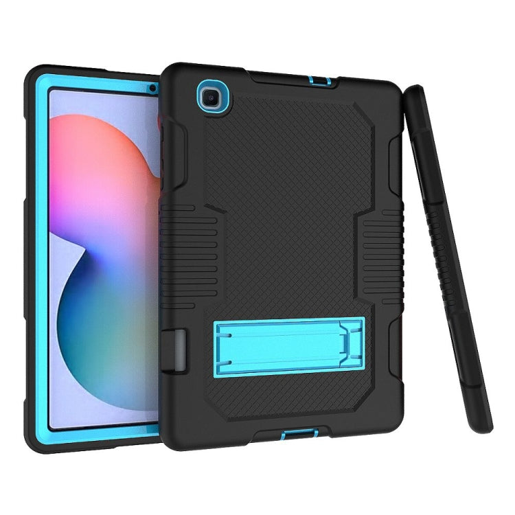 Contrast Color Robot Shockproof Silicone + PC Protective Case with Holder For Samsung Galaxy Tab S6 Lite P610(Black Blue) - Tab S6 Lite P610 / P615 by buy2fix | Online Shopping UK | buy2fix