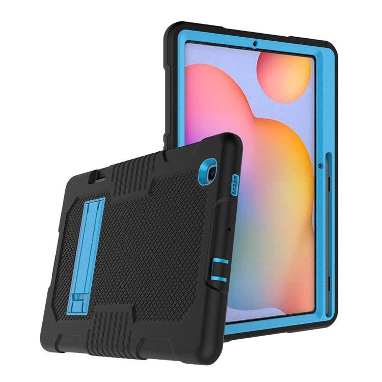 Contrast Color Robot Shockproof Silicone + PC Protective Case with Holder For Samsung Galaxy Tab S6 Lite P610(Black Blue) - Tab S6 Lite P610 / P615 by buy2fix | Online Shopping UK | buy2fix