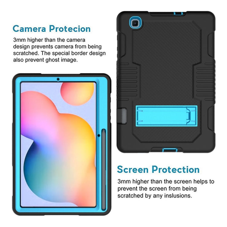 Contrast Color Robot Shockproof Silicone + PC Protective Case with Holder For Samsung Galaxy Tab S6 Lite P610(Black Blue) - Tab S6 Lite P610 / P615 by buy2fix | Online Shopping UK | buy2fix