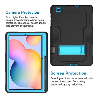 Contrast Color Robot Shockproof Silicone + PC Protective Case with Holder For Samsung Galaxy Tab S6 Lite P610(Black Blue) - Tab S6 Lite P610 / P615 by buy2fix | Online Shopping UK | buy2fix