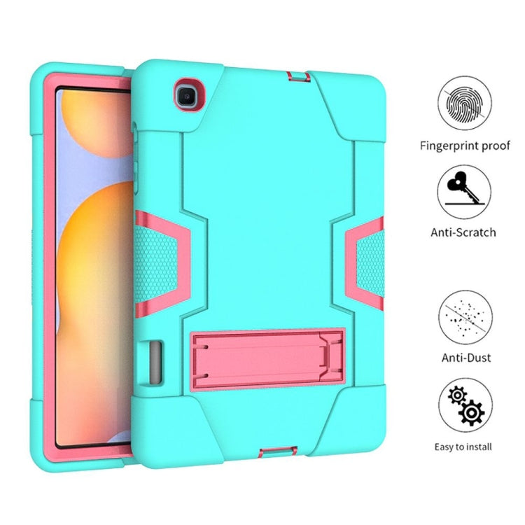 For Samsung Galaxy Tab S6 Lite P610 Contrast Color Robot Shockproof Silicon + PC Protective Case with Holder(Mint Green + Rose Red) - Tab S6 Lite P610 / P615 by buy2fix | Online Shopping UK | buy2fix