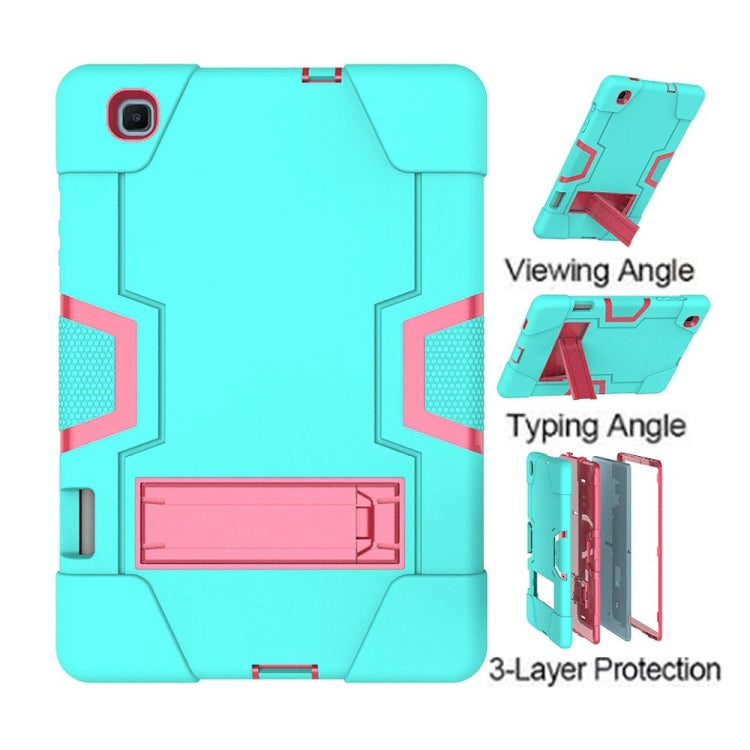 For Samsung Galaxy Tab S6 Lite P610 Contrast Color Robot Shockproof Silicon + PC Protective Case with Holder(Mint Green + Rose Red) - Tab S6 Lite P610 / P615 by buy2fix | Online Shopping UK | buy2fix