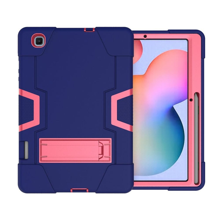 For Samsung Galaxy Tab S6 Lite P610 Contrast Color Robot Shockproof Silicon + PC Protective Case with Holder(Navy Blue + Rose Red) - Tab S6 Lite P610 / P615 by buy2fix | Online Shopping UK | buy2fix