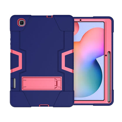 For Samsung Galaxy Tab S6 Lite P610 Contrast Color Robot Shockproof Silicon + PC Protective Case with Holder(Navy Blue + Rose Red) - Tab S6 Lite P610 / P615 by buy2fix | Online Shopping UK | buy2fix