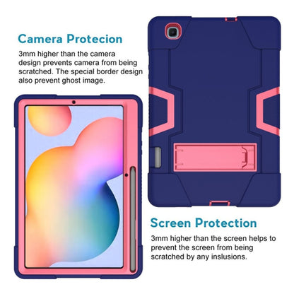 For Samsung Galaxy Tab S6 Lite P610 Contrast Color Robot Shockproof Silicon + PC Protective Case with Holder(Navy Blue + Rose Red) - Tab S6 Lite P610 / P615 by buy2fix | Online Shopping UK | buy2fix