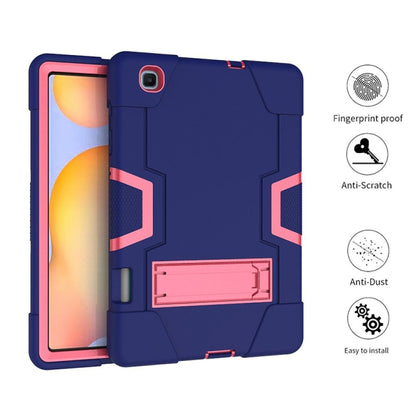 For Samsung Galaxy Tab S6 Lite P610 Contrast Color Robot Shockproof Silicon + PC Protective Case with Holder(Navy Blue + Rose Red) - Tab S6 Lite P610 / P615 by buy2fix | Online Shopping UK | buy2fix