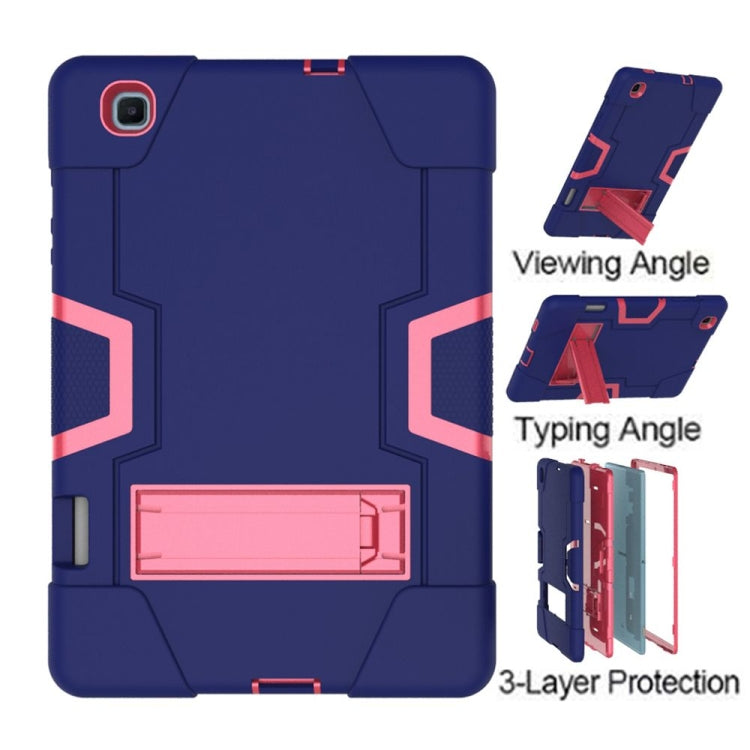 For Samsung Galaxy Tab S6 Lite P610 Contrast Color Robot Shockproof Silicon + PC Protective Case with Holder(Navy Blue + Rose Red) - Tab S6 Lite P610 / P615 by buy2fix | Online Shopping UK | buy2fix