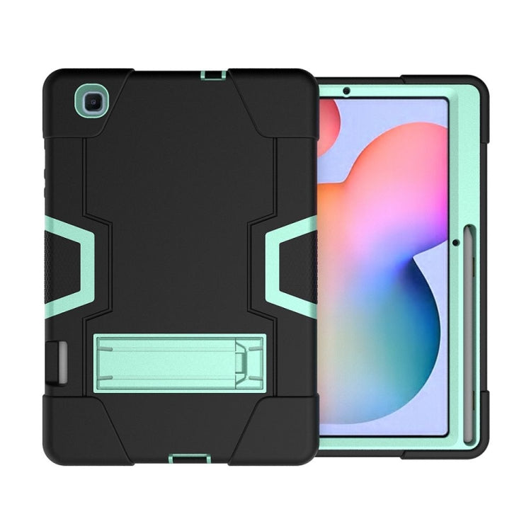 For Samsung Galaxy Tab S6 Lite P610 Contrast Color Robot Shockproof Silicon + PC Protective Case with Holder(Black + Mint Green) - Tab S6 Lite P610 / P615 by buy2fix | Online Shopping UK | buy2fix
