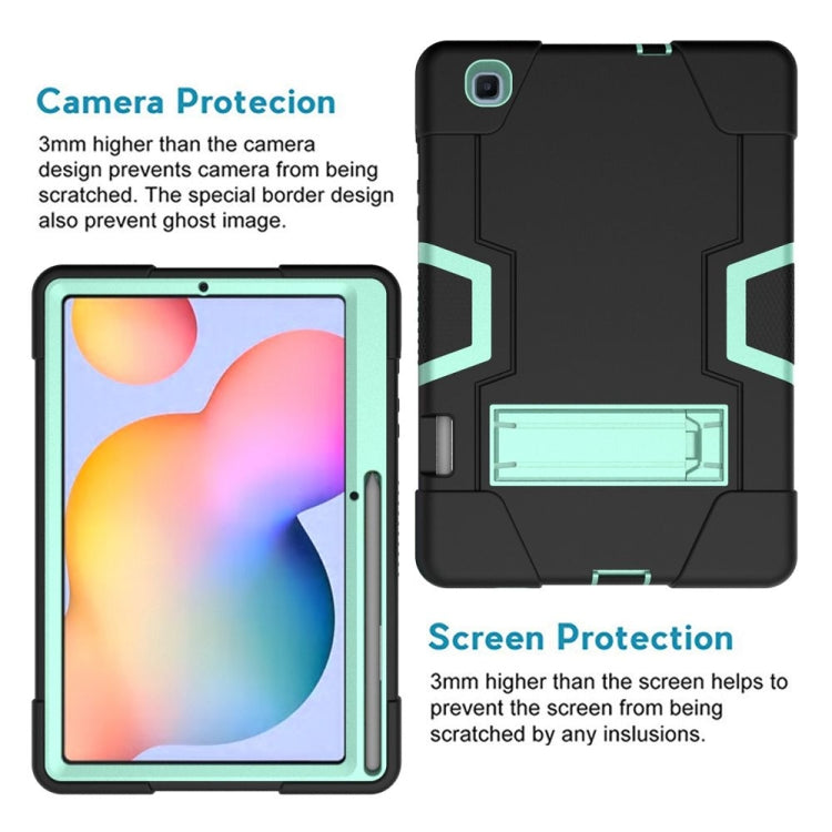 For Samsung Galaxy Tab S6 Lite P610 Contrast Color Robot Shockproof Silicon + PC Protective Case with Holder(Black + Mint Green) - Tab S6 Lite P610 / P615 by buy2fix | Online Shopping UK | buy2fix