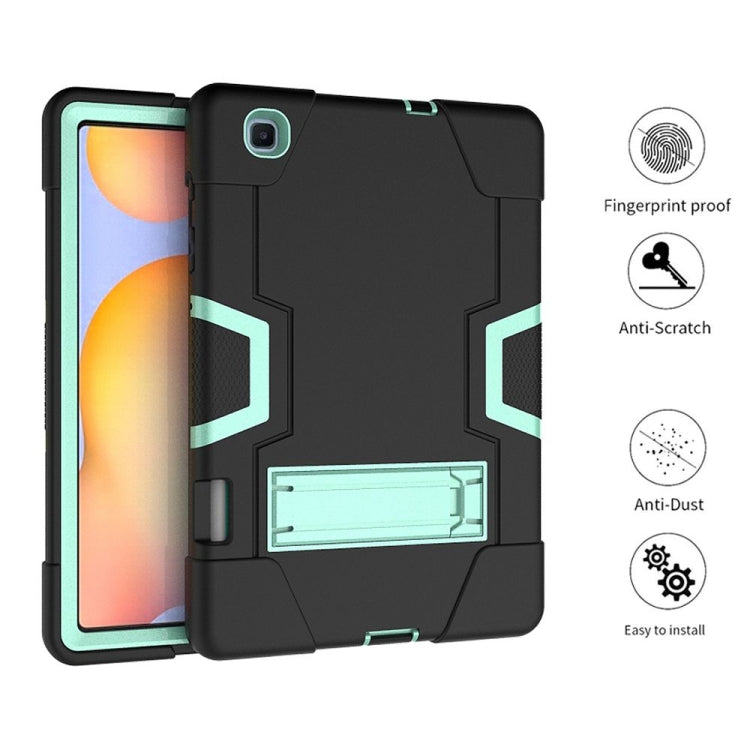 For Samsung Galaxy Tab S6 Lite P610 Contrast Color Robot Shockproof Silicon + PC Protective Case with Holder(Black + Mint Green) - Tab S6 Lite P610 / P615 by buy2fix | Online Shopping UK | buy2fix