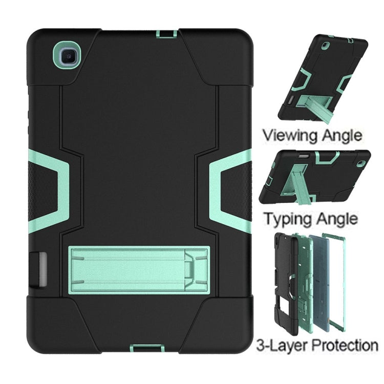 For Samsung Galaxy Tab S6 Lite P610 Contrast Color Robot Shockproof Silicon + PC Protective Case with Holder(Black + Mint Green) - Tab S6 Lite P610 / P615 by buy2fix | Online Shopping UK | buy2fix