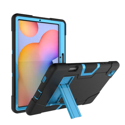 For Samsung Galaxy Tab S6 Lite P610 Contrast Color Robot Shockproof Silicon + PC Protective Case with Holder(Black + Blue) - Tab S6 Lite P610 / P615 by buy2fix | Online Shopping UK | buy2fix