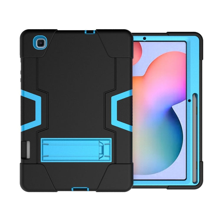 For Samsung Galaxy Tab S6 Lite P610 Contrast Color Robot Shockproof Silicon + PC Protective Case with Holder(Black + Blue) - Tab S6 Lite P610 / P615 by buy2fix | Online Shopping UK | buy2fix