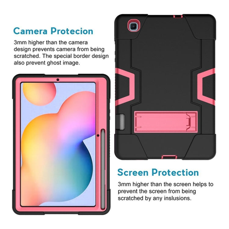 For Samsung Galaxy Tab S6 Lite P610 Contrast Color Robot Shockproof Silicon + PC Protective Case with Holder(Black + Rose Red) - Tab S6 Lite P610 / P615 by buy2fix | Online Shopping UK | buy2fix