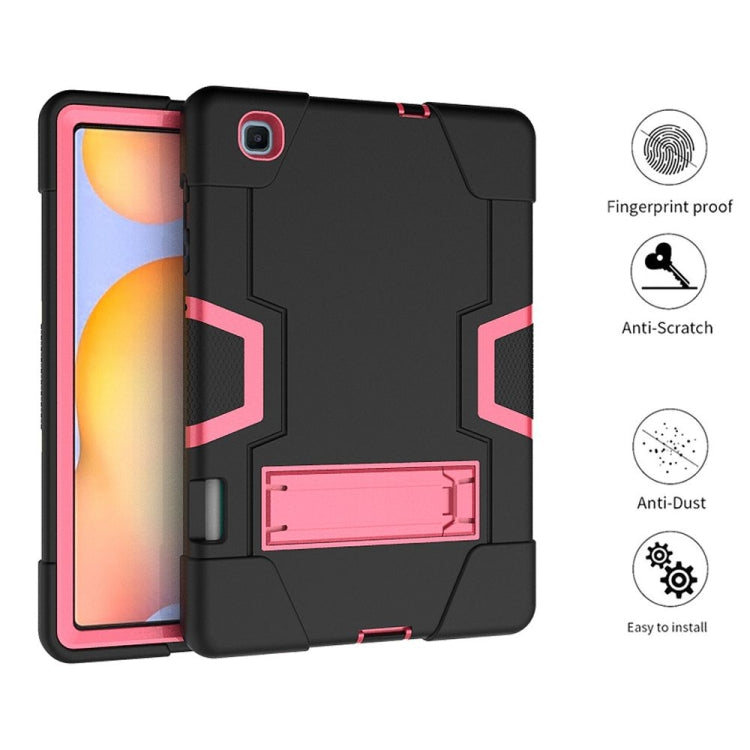 For Samsung Galaxy Tab S6 Lite P610 Contrast Color Robot Shockproof Silicon + PC Protective Case with Holder(Black + Rose Red) - Tab S6 Lite P610 / P615 by buy2fix | Online Shopping UK | buy2fix