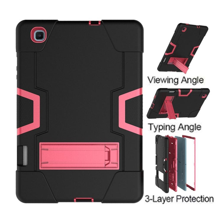 For Samsung Galaxy Tab S6 Lite P610 Contrast Color Robot Shockproof Silicon + PC Protective Case with Holder(Black + Rose Red) - Tab S6 Lite P610 / P615 by buy2fix | Online Shopping UK | buy2fix