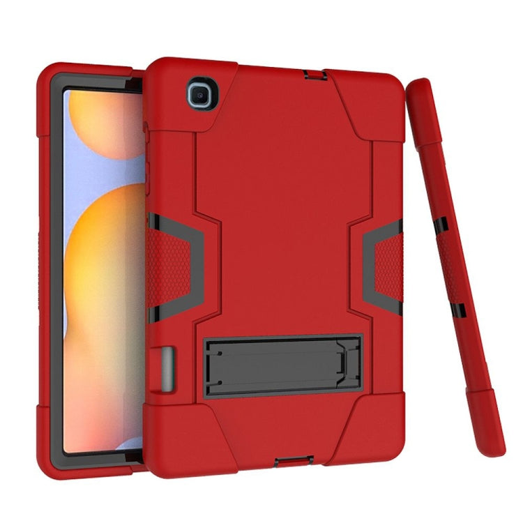 For Samsung Galaxy Tab S6 Lite P610 Contrast Color Robot Shockproof Silicon + PC Protective Case with Holder(Red + Black) - Tab S6 Lite P610 / P615 by buy2fix | Online Shopping UK | buy2fix