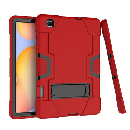 For Samsung Galaxy Tab S6 Lite P610 Contrast Color Robot Shockproof Silicon + PC Protective Case with Holder(Red + Black) - Tab S6 Lite P610 / P615 by buy2fix | Online Shopping UK | buy2fix