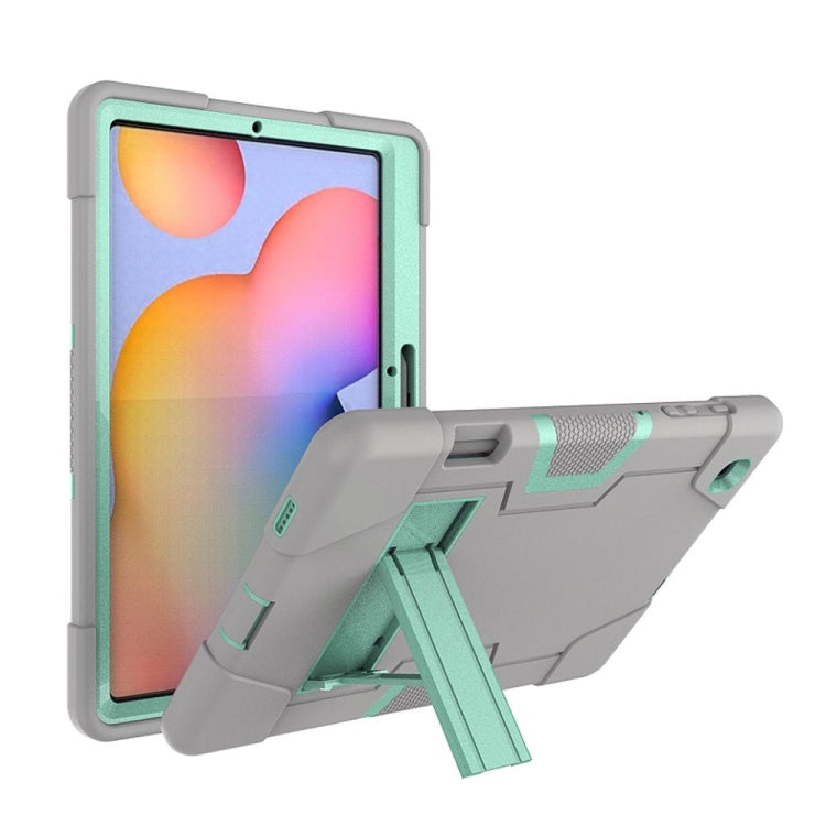 For Samsung Galaxy Tab S6 Lite P610 Contrast Color Robot Shockproof Silicon + PC Protective Case with Holder(Grey + Mint Green) - Tab S6 Lite P610 / P615 by buy2fix | Online Shopping UK | buy2fix