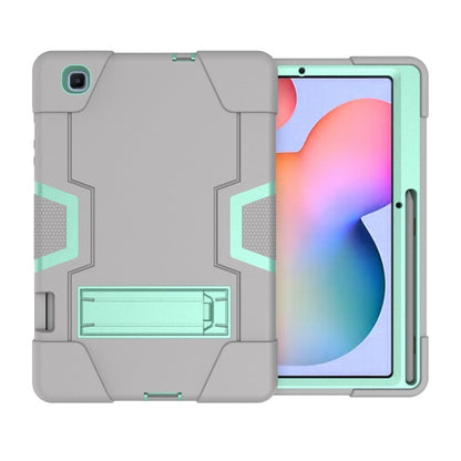 For Samsung Galaxy Tab S6 Lite P610 Contrast Color Robot Shockproof Silicon + PC Protective Case with Holder(Grey + Mint Green) - Tab S6 Lite P610 / P615 by buy2fix | Online Shopping UK | buy2fix
