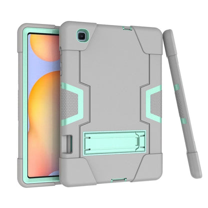For Samsung Galaxy Tab S6 Lite P610 Contrast Color Robot Shockproof Silicon + PC Protective Case with Holder(Grey + Mint Green) - Tab S6 Lite P610 / P615 by buy2fix | Online Shopping UK | buy2fix