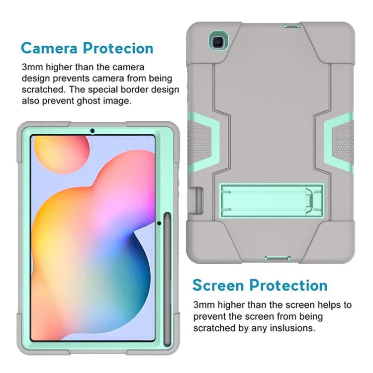 For Samsung Galaxy Tab S6 Lite P610 Contrast Color Robot Shockproof Silicon + PC Protective Case with Holder(Grey + Mint Green) - Tab S6 Lite P610 / P615 by buy2fix | Online Shopping UK | buy2fix