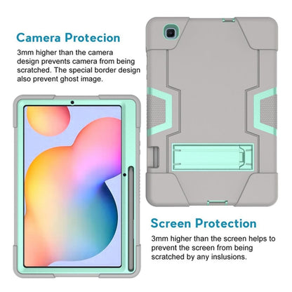 For Samsung Galaxy Tab S6 Lite P610 Contrast Color Robot Shockproof Silicon + PC Protective Case with Holder(Grey + Mint Green) - Tab S6 Lite P610 / P615 by buy2fix | Online Shopping UK | buy2fix