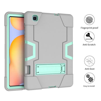 For Samsung Galaxy Tab S6 Lite P610 Contrast Color Robot Shockproof Silicon + PC Protective Case with Holder(Grey + Mint Green) - Tab S6 Lite P610 / P615 by buy2fix | Online Shopping UK | buy2fix