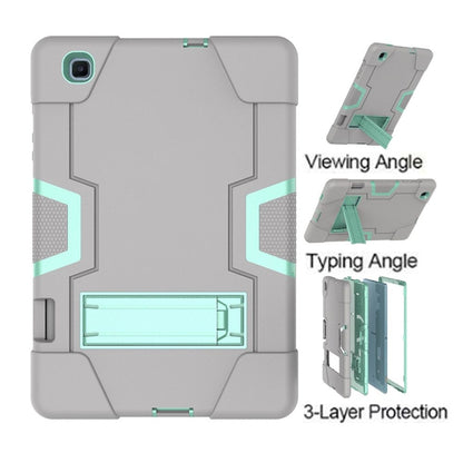For Samsung Galaxy Tab S6 Lite P610 Contrast Color Robot Shockproof Silicon + PC Protective Case with Holder(Grey + Mint Green) - Tab S6 Lite P610 / P615 by buy2fix | Online Shopping UK | buy2fix