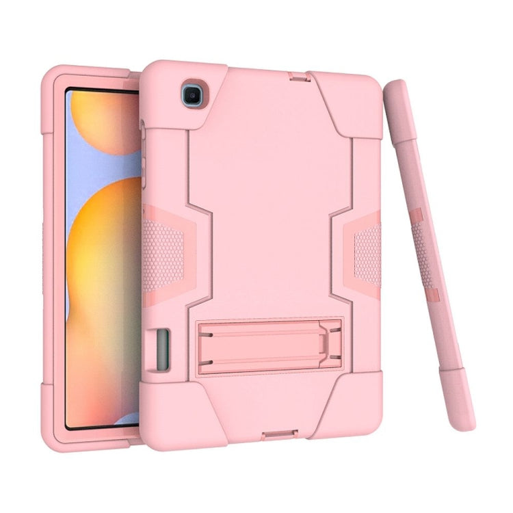 For Samsung Galaxy Tab S6 Lite P610 Contrast Color Robot Shockproof Silicon + PC Protective Case with Holder(Rose Gold) - Tab S6 Lite P610 / P615 by buy2fix | Online Shopping UK | buy2fix