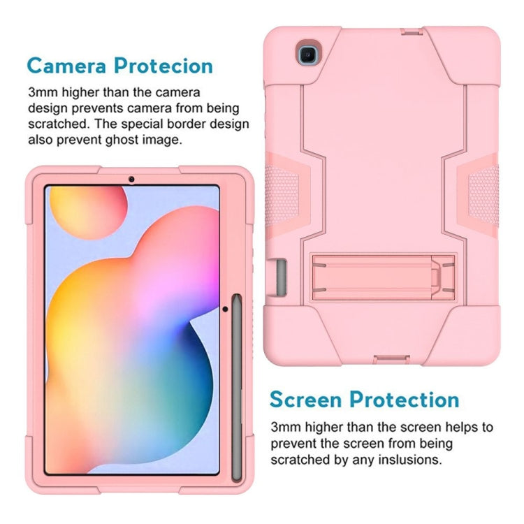For Samsung Galaxy Tab S6 Lite P610 Contrast Color Robot Shockproof Silicon + PC Protective Case with Holder(Rose Gold) - Tab S6 Lite P610 / P615 by buy2fix | Online Shopping UK | buy2fix