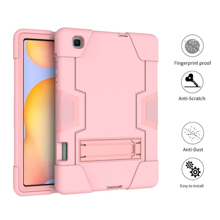 For Samsung Galaxy Tab S6 Lite P610 Contrast Color Robot Shockproof Silicon + PC Protective Case with Holder(Rose Gold) - Tab S6 Lite P610 / P615 by buy2fix | Online Shopping UK | buy2fix