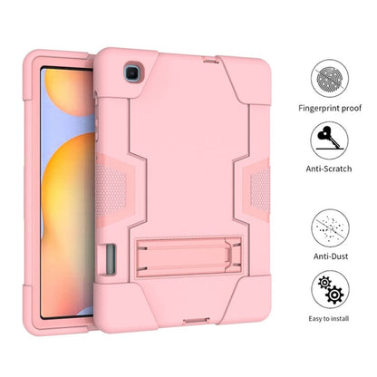 For Samsung Galaxy Tab S6 Lite P610 Contrast Color Robot Shockproof Silicon + PC Protective Case with Holder(Rose Gold) - Tab S6 Lite P610 / P615 by buy2fix | Online Shopping UK | buy2fix